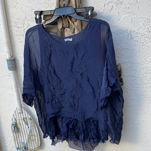 Unbranded scoop neck navy knit tank and over layer attached at shoulder. M/lrg.